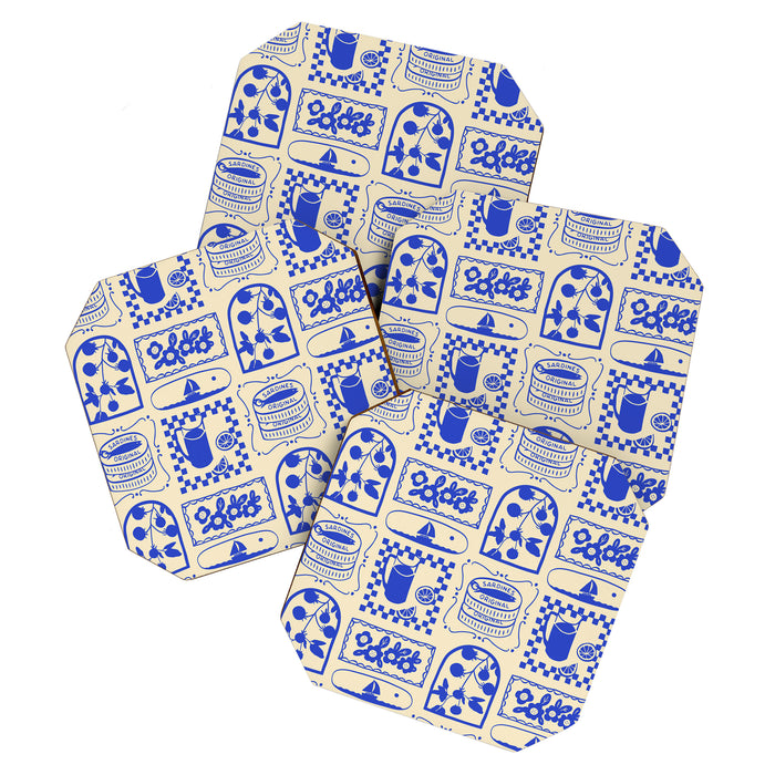 Blue summer vacation patchwork art pattern Coaster Gallery Image 1
