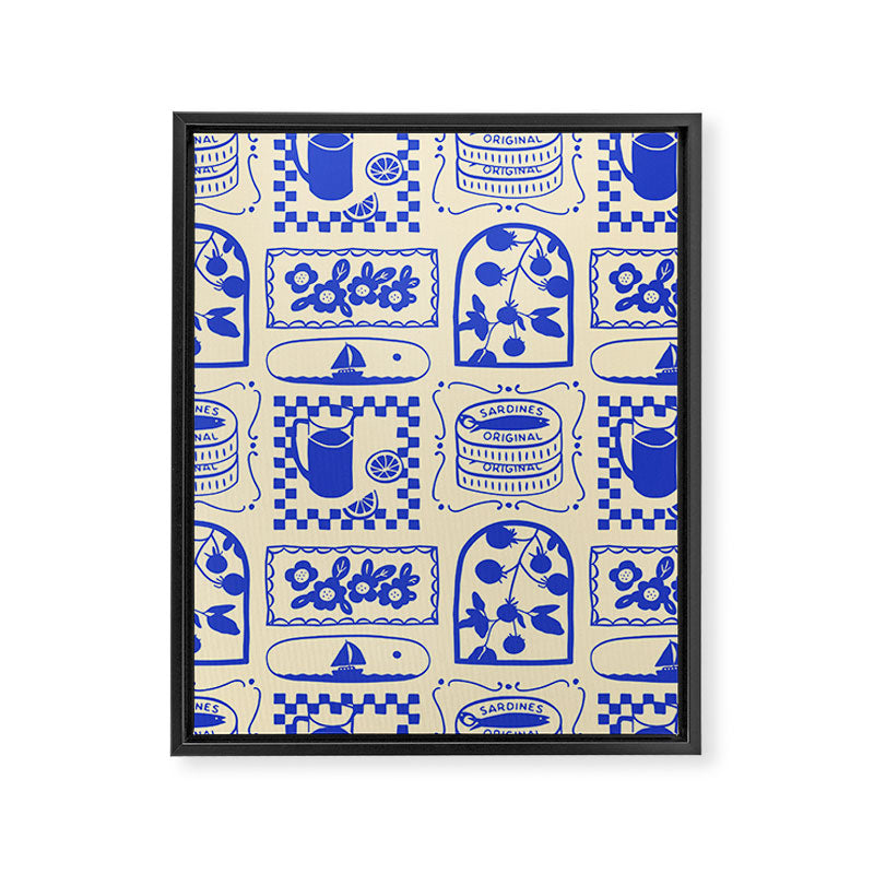Blue summer vacation patchwork art pattern Framed Canvas Print Gallery Image 8