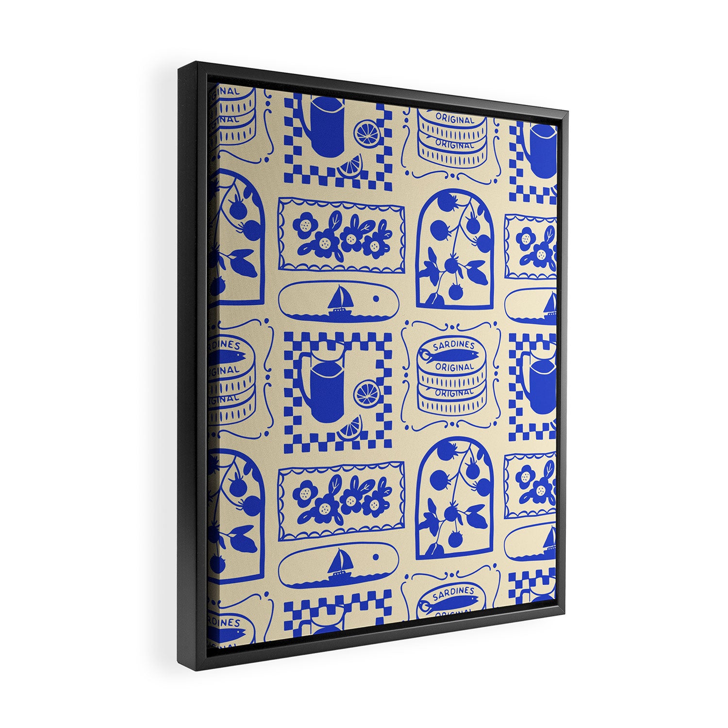 Blue summer vacation patchwork art pattern Framed Canvas Print Gallery Image 2