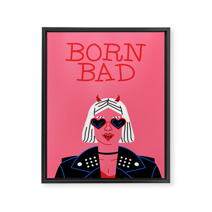 Born bad devil woman cartoon portrait art Framed Canvas Print Gallery Image 1