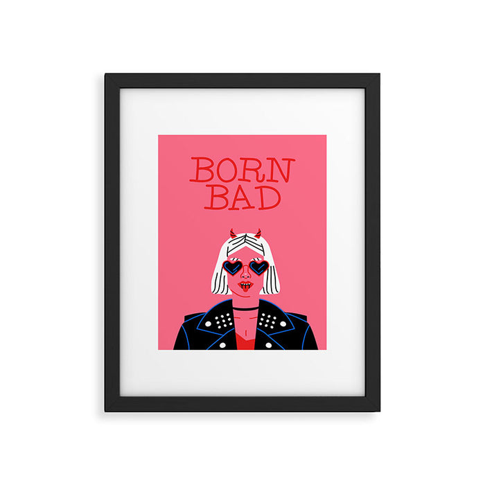 Born bad devil woman cartoon portrait art Framed Art Print Gallery Image 1