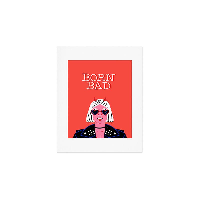 Born bad funny devil woman rocker girl print cartoon Art Print Gallery Image 1