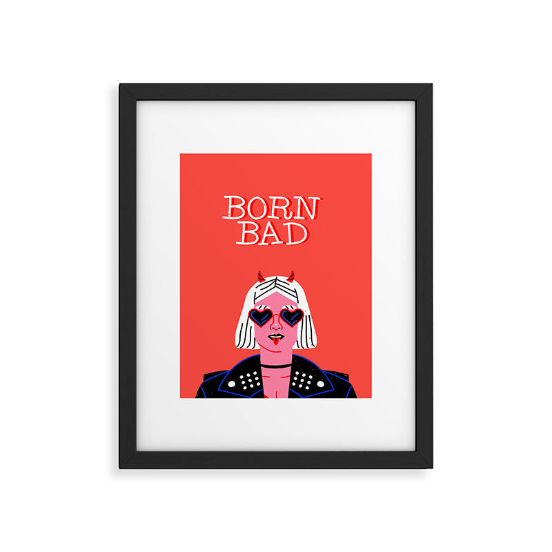 Born bad funny devil woman rocker girl print cartoon Framed Art Print Gallery Image 5
