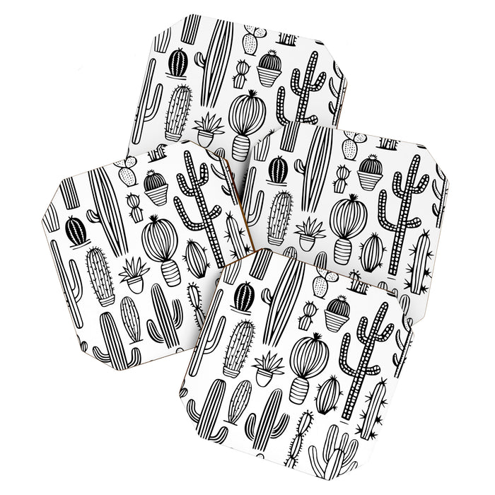 Cactus plant doodle art pattern Coaster Gallery Image 1