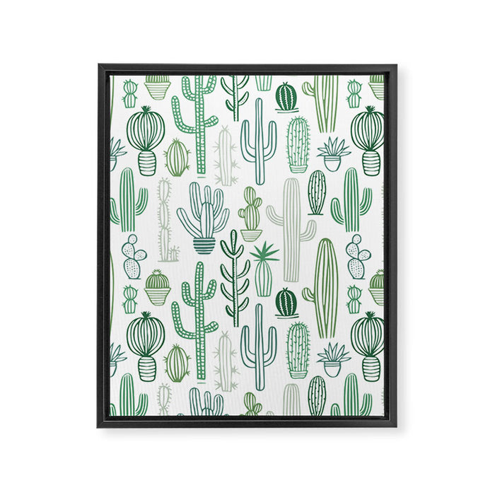 Cactus plant hand drawn doodle pattern Framed Canvas Print Gallery Image 1