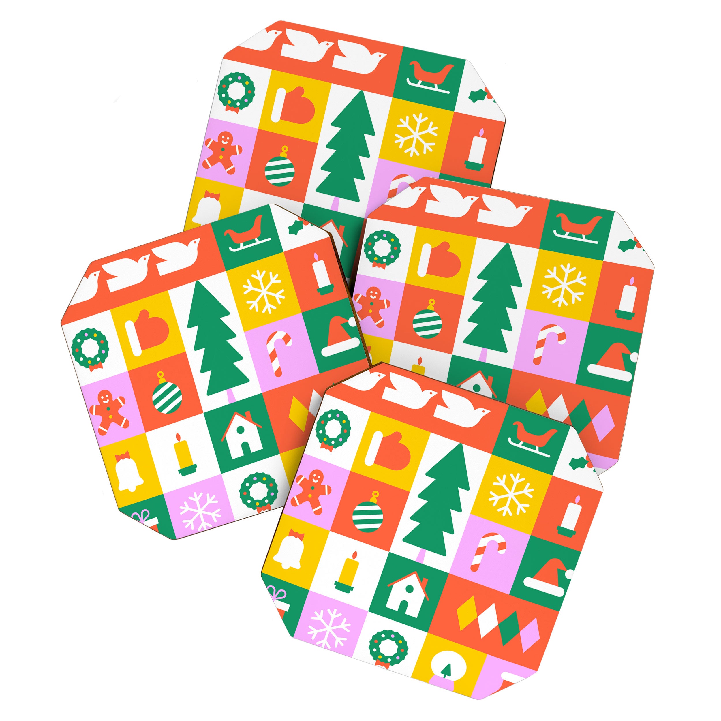 Christmas geometric mosaic art pattern Coaster Gallery Image 1