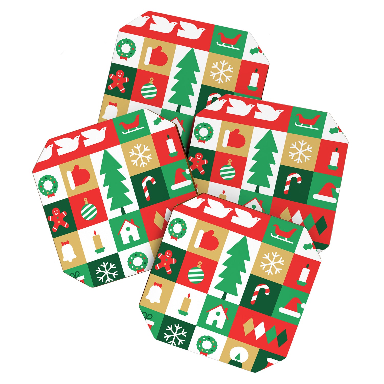 Christmas geometric mosaic art pattern Coaster Gallery Image 1