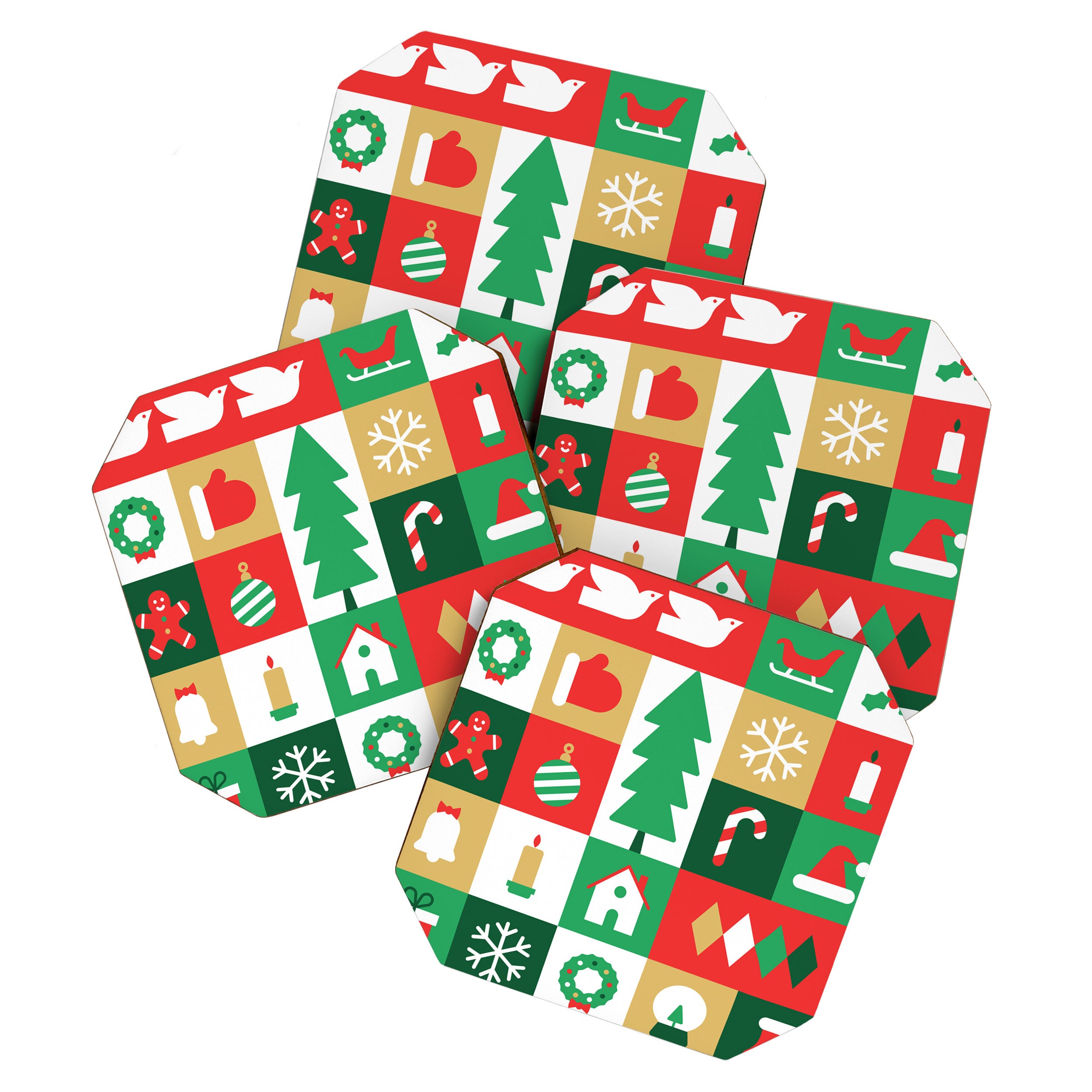 Christmas geometric mosaic art pattern Coaster Gallery Image 1