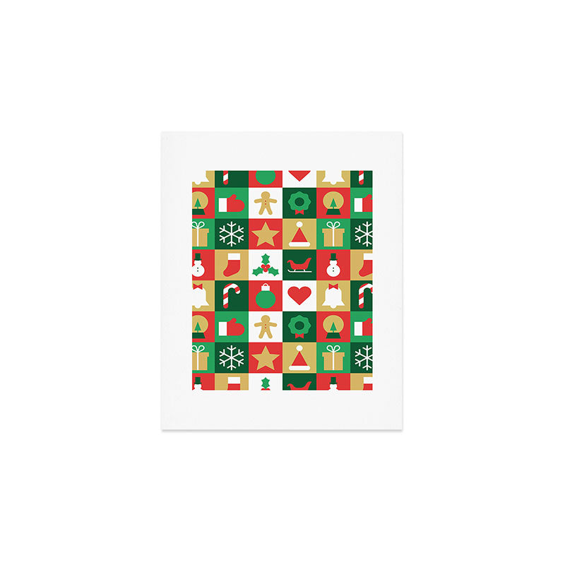 Christmas geometric patchwork mosaic pattern Art Print Gallery Image 1