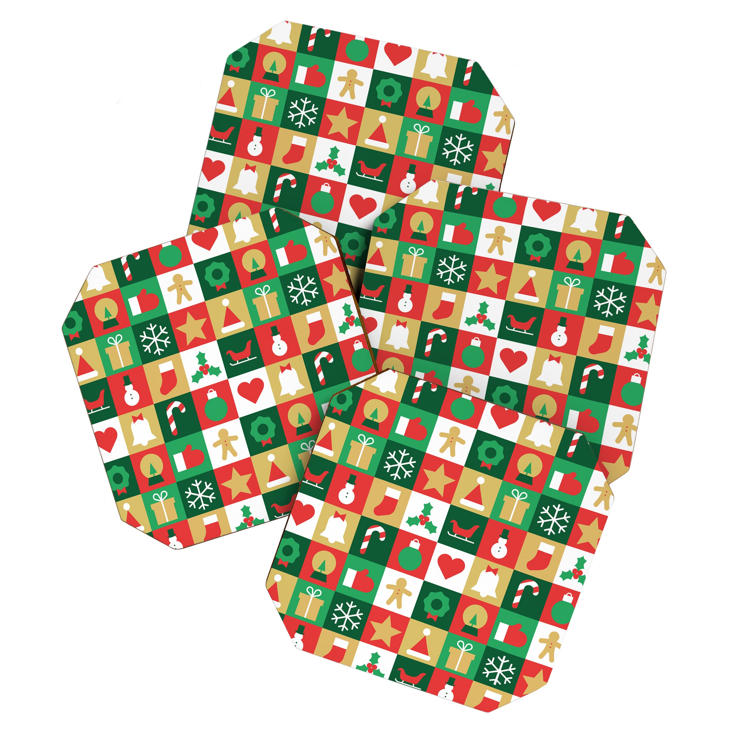 Christmas geometric patchwork mosaic pattern Coaster Gallery Image 1