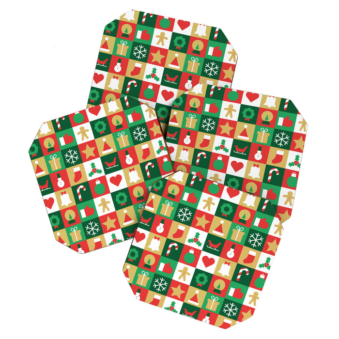 Christmas geometric patchwork mosaic pattern Coaster Gallery Image 1