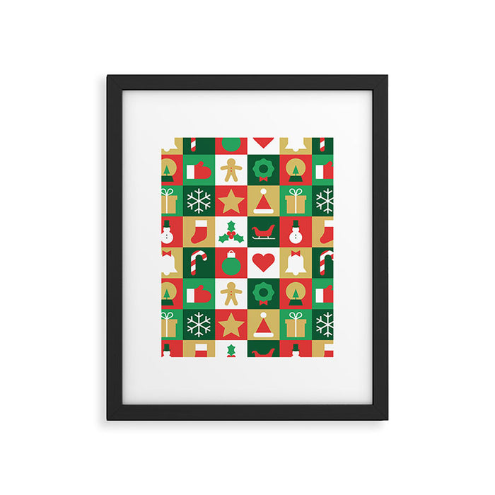Christmas geometric patchwork mosaic pattern Framed Art Print Gallery Image 1