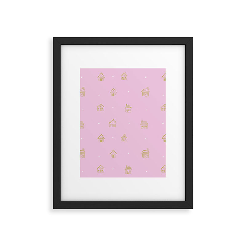 Christmas gingerbread house doodle pattern  Framed Art Print Gallery Image 6