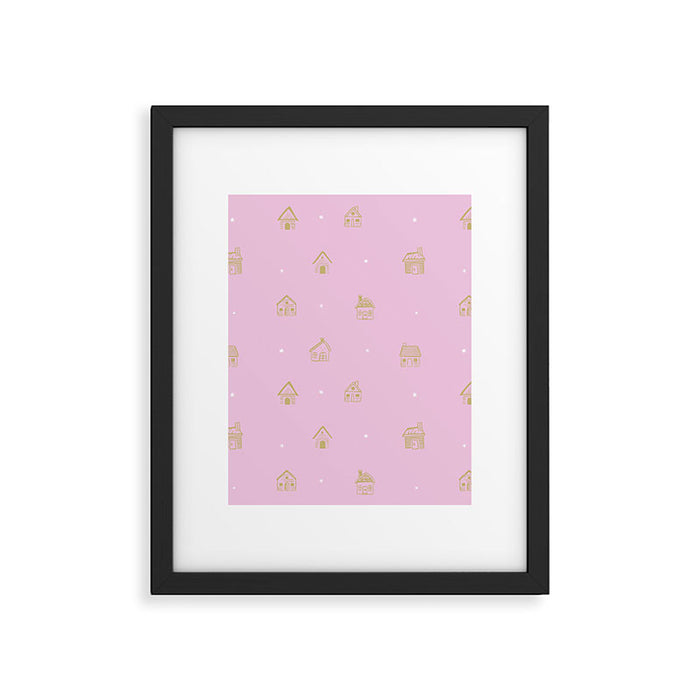 Christmas gingerbread house doodle pattern  Framed Art Print Gallery Image 1