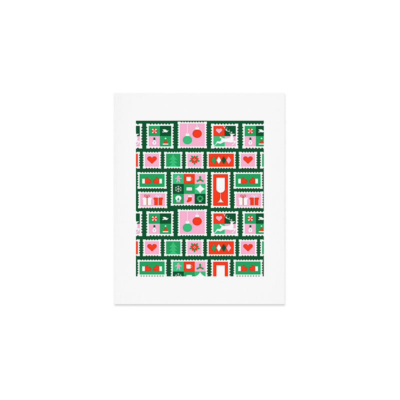 Christmas postage stamp pattern Art Print Gallery Image 1
