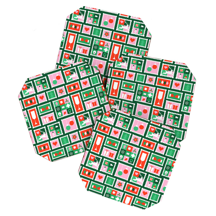 Christmas postage stamp pattern Coaster Gallery Image 1