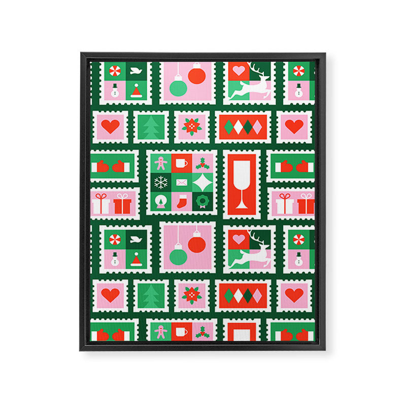 Christmas postage stamp pattern Framed Canvas Print Gallery Image 8