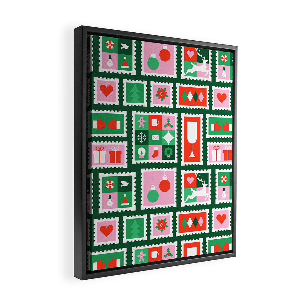 Christmas postage stamp pattern Framed Canvas Print Gallery Image 2