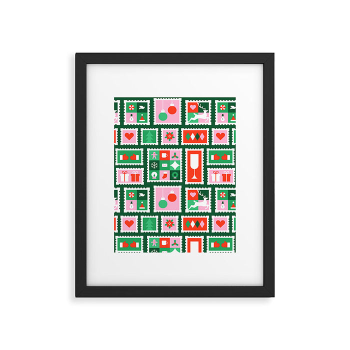 Christmas postage stamp pattern Framed Art Print Gallery Image 1