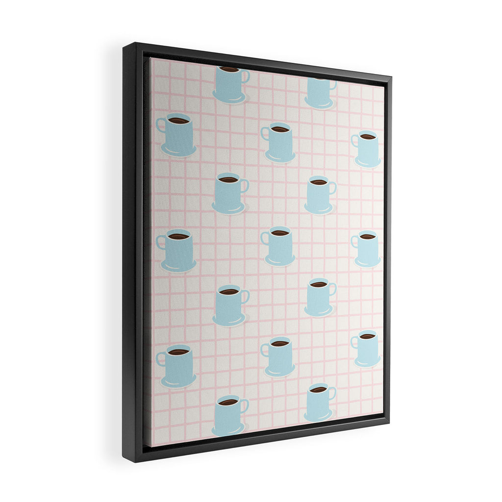 Coffee mug drink cartoon doodle pattern Framed Canvas Print Gallery Image 2