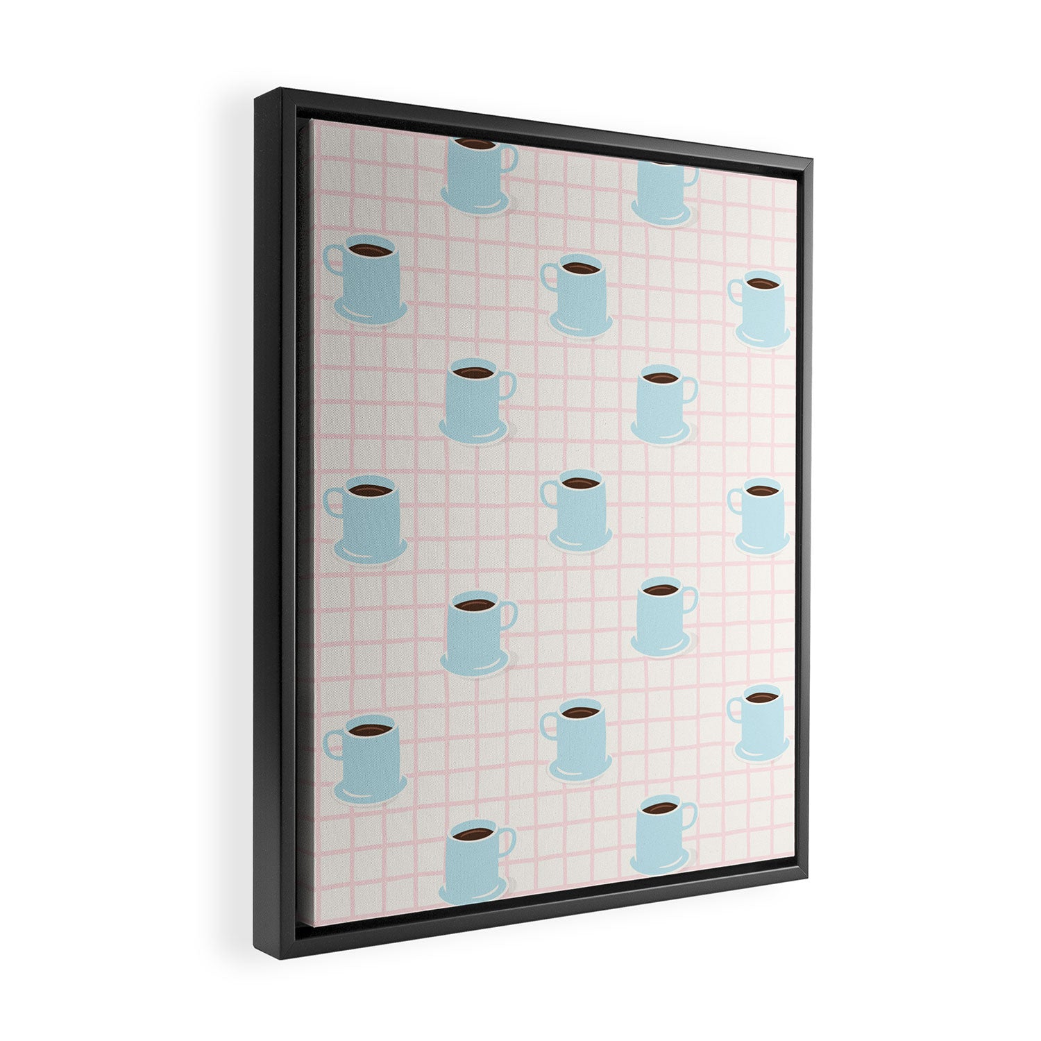 Coffee mug drink cartoon doodle pattern Framed Canvas Print Gallery Image 2