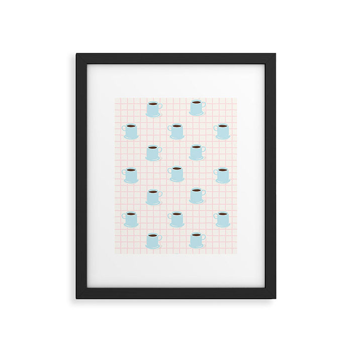 Coffee mug drink cartoon doodle pattern Framed Art Print Gallery Image 1