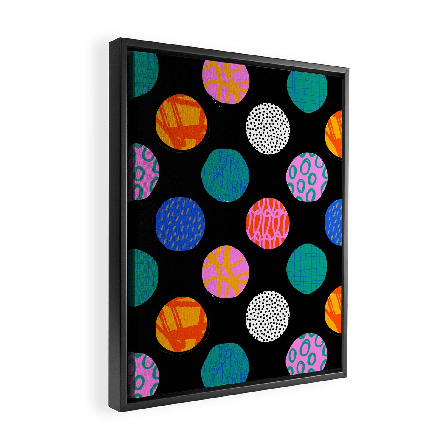 Colorful abstract art polka dot pattern Framed Canvas Print Gallery Image 2