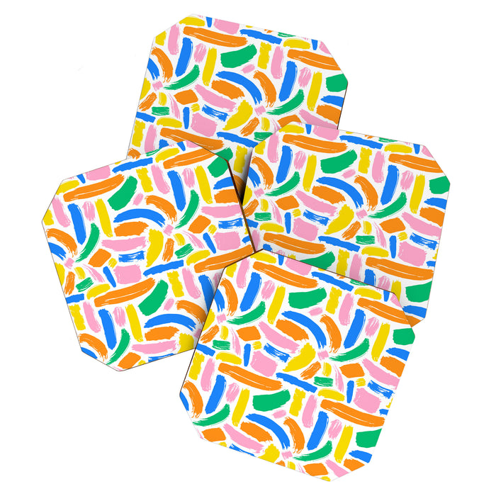 Colorful abstract brush stroke art pattern Coaster Gallery Image 1