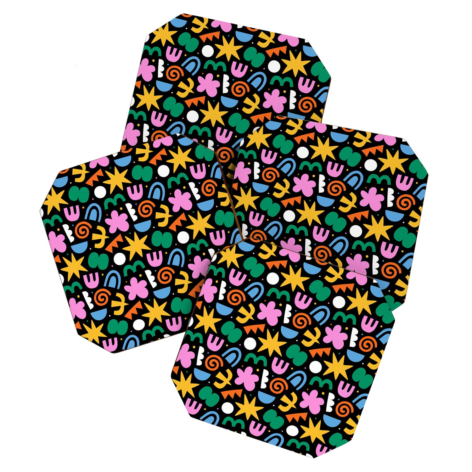 Colorful abstract organic shape doodle pattern Coaster Gallery Image 1