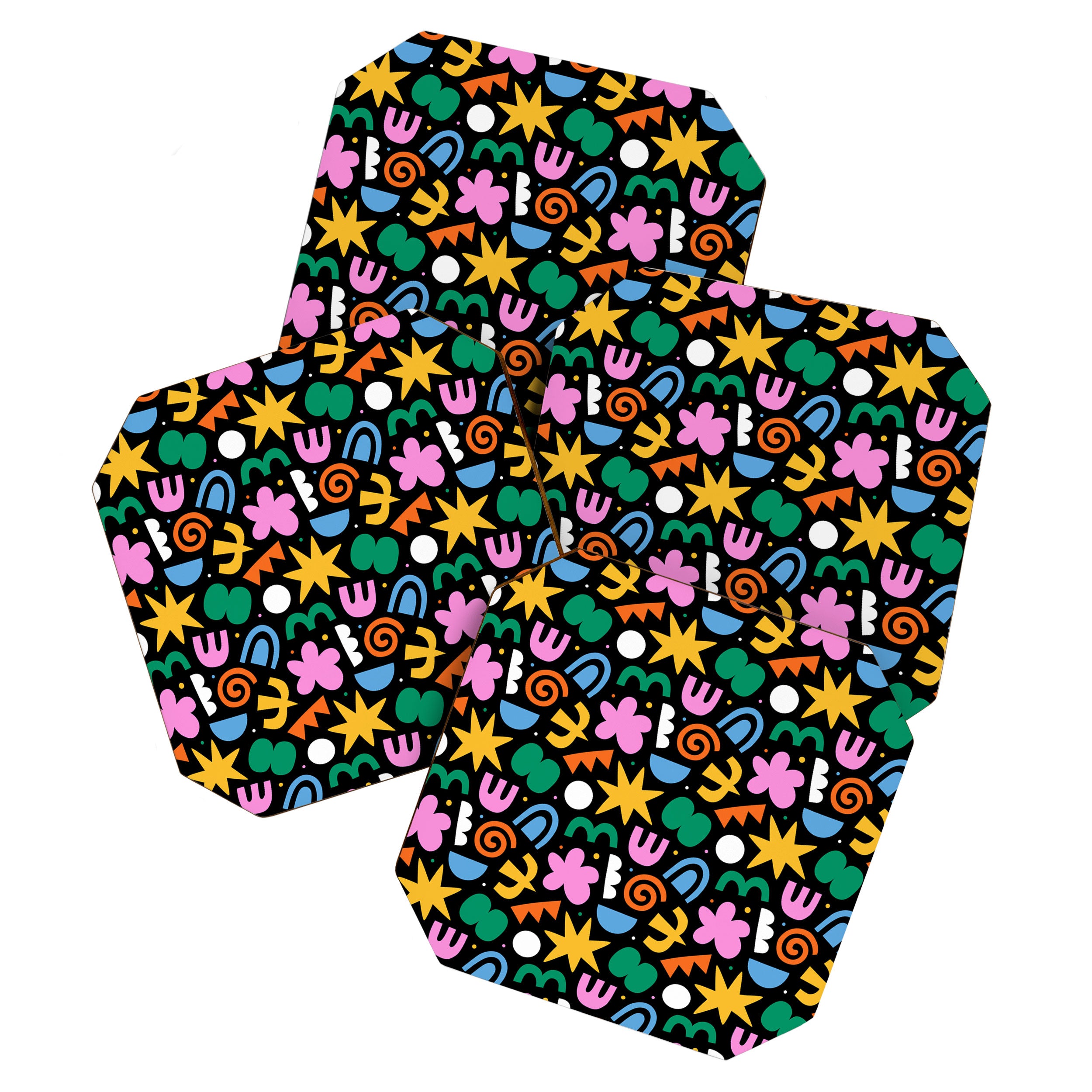 Colorful abstract organic shape doodle pattern Coaster Gallery Image 1