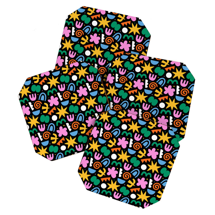Colorful abstract organic shape doodle pattern Coaster Gallery Image 1