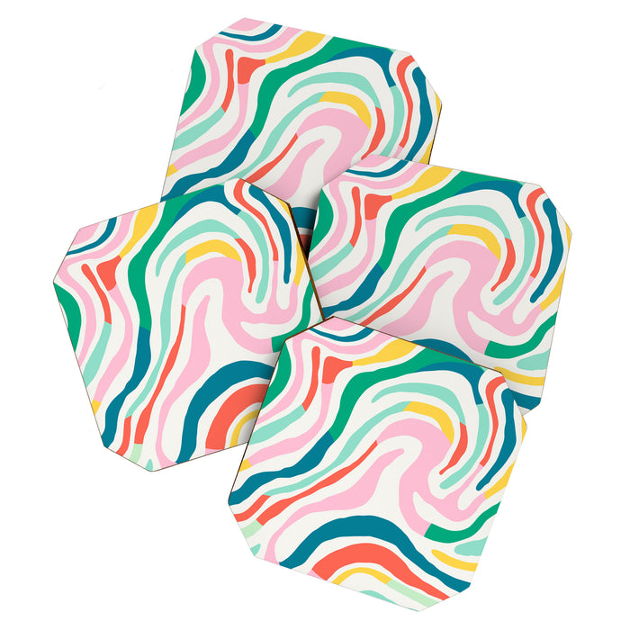 Colorful abstract stripe line art pattern Coaster Gallery Image 1