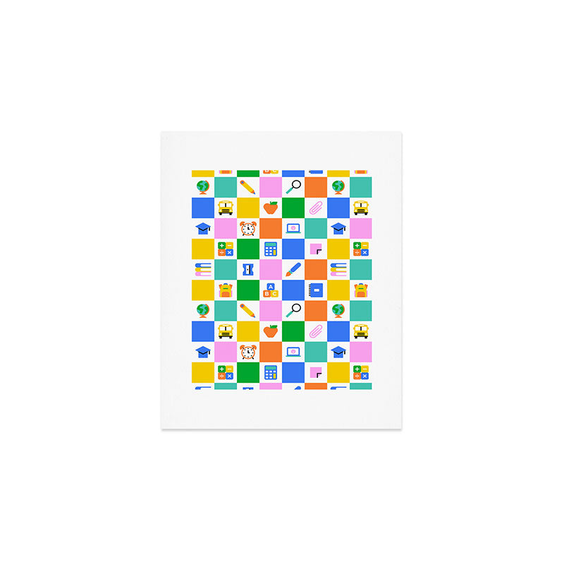 Colorful back to school checkered art pattern Art Print Gallery Image 1