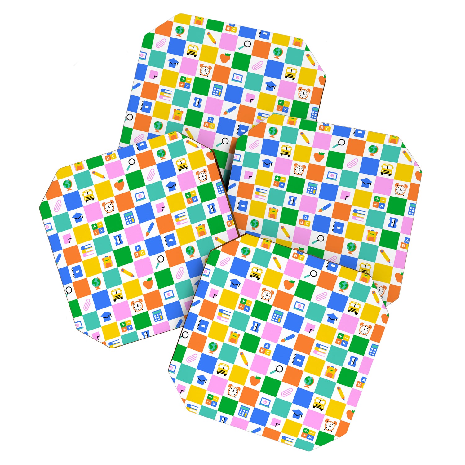 Colorful back to school checkered art pattern Coaster Gallery Image 1