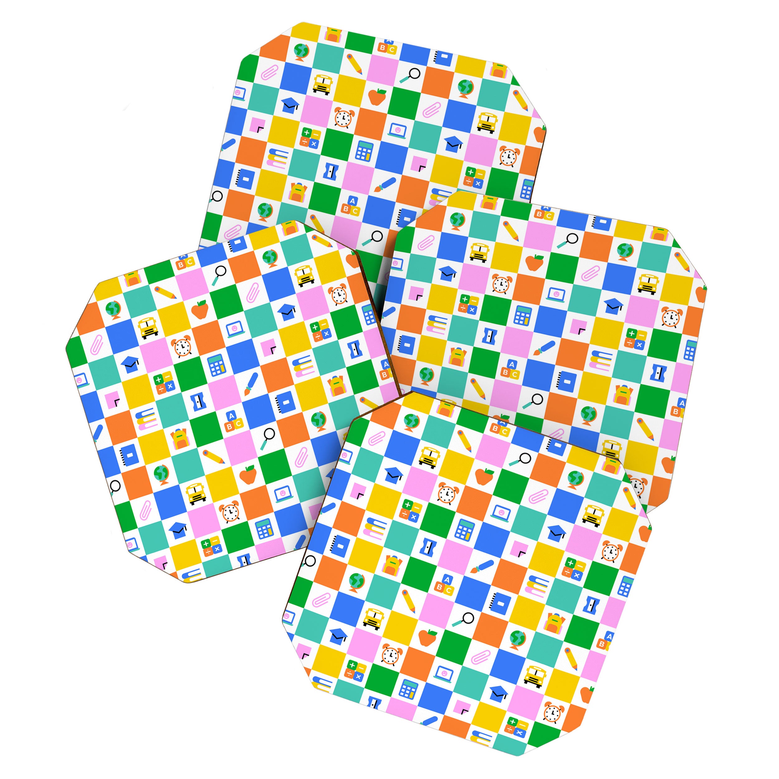 Colorful back to school checkered art pattern Coaster Gallery Image 1