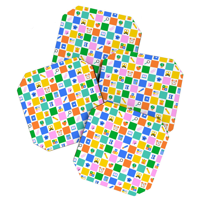 Colorful back to school checkered art pattern Coaster Gallery Image 1
