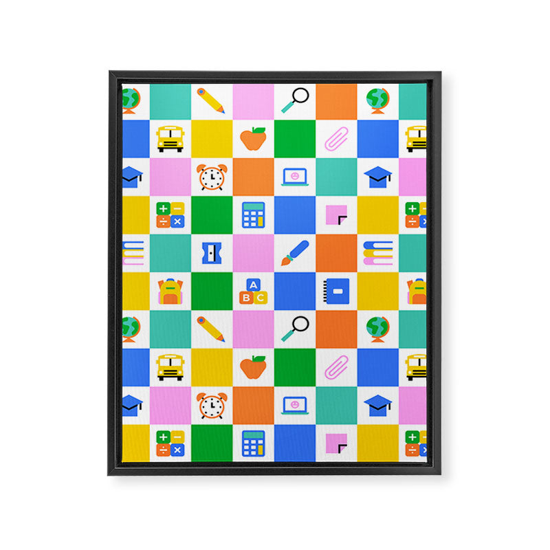 Colorful back to school checkered art pattern Framed Canvas Print Gallery Image 8