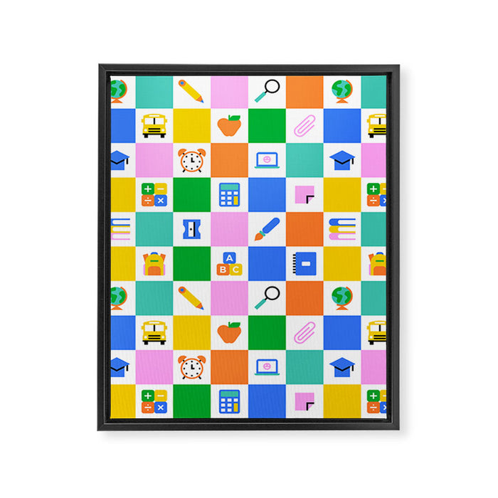 Colorful back to school checkered art pattern Framed Canvas Print Gallery Image 1
