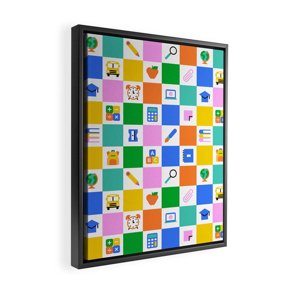 Colorful back to school checkered art pattern Framed Canvas Print Gallery Image 2
