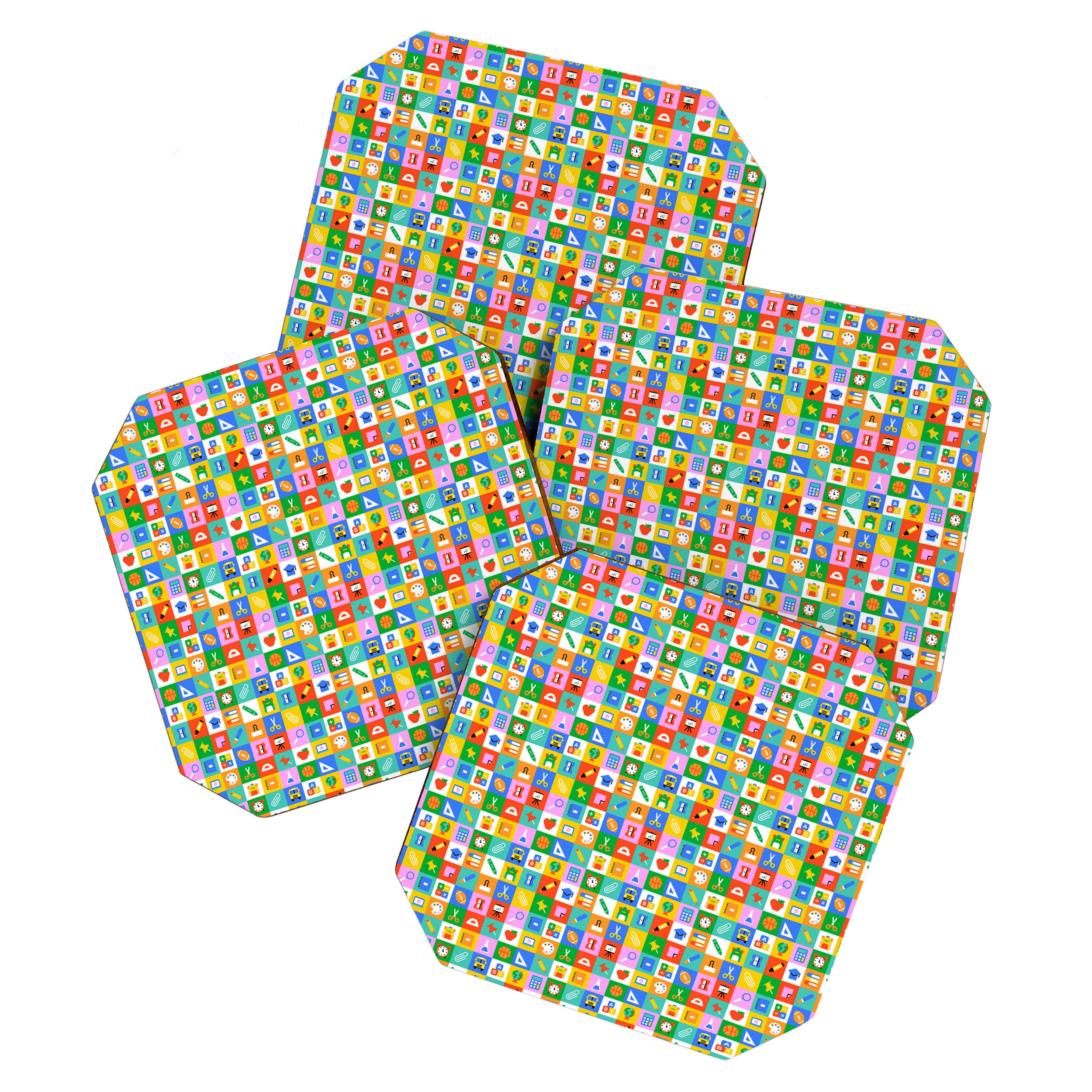 Colorful back to school geometric mosaic pattern Coaster Gallery Image 1