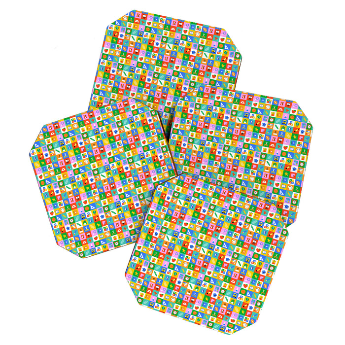 Colorful back to school geometric mosaic pattern Coaster Gallery Image 1