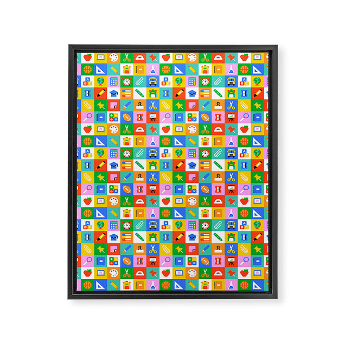 Colorful back to school geometric mosaic pattern Framed Canvas Print Gallery Image 1