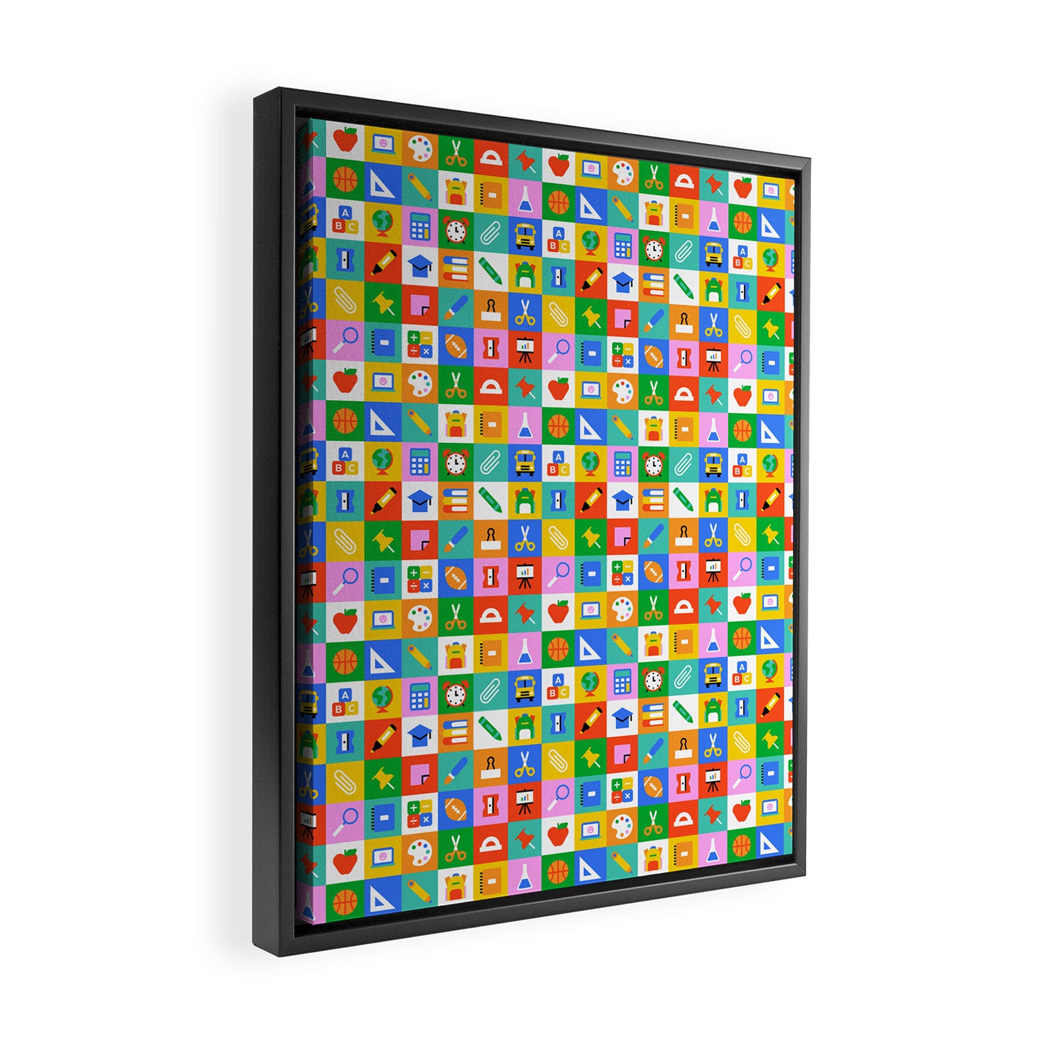 Colorful back to school geometric mosaic pattern Framed Canvas Print Gallery Image 2