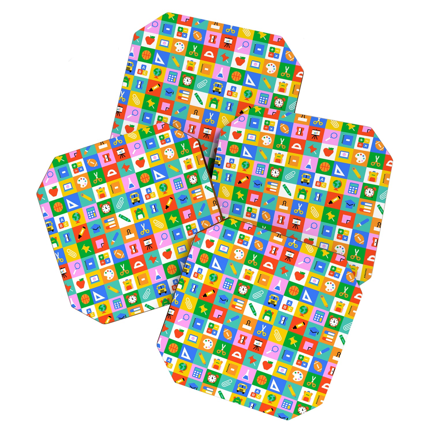 Colorful back to school geometric mosaic pattern Coaster Gallery Image 1