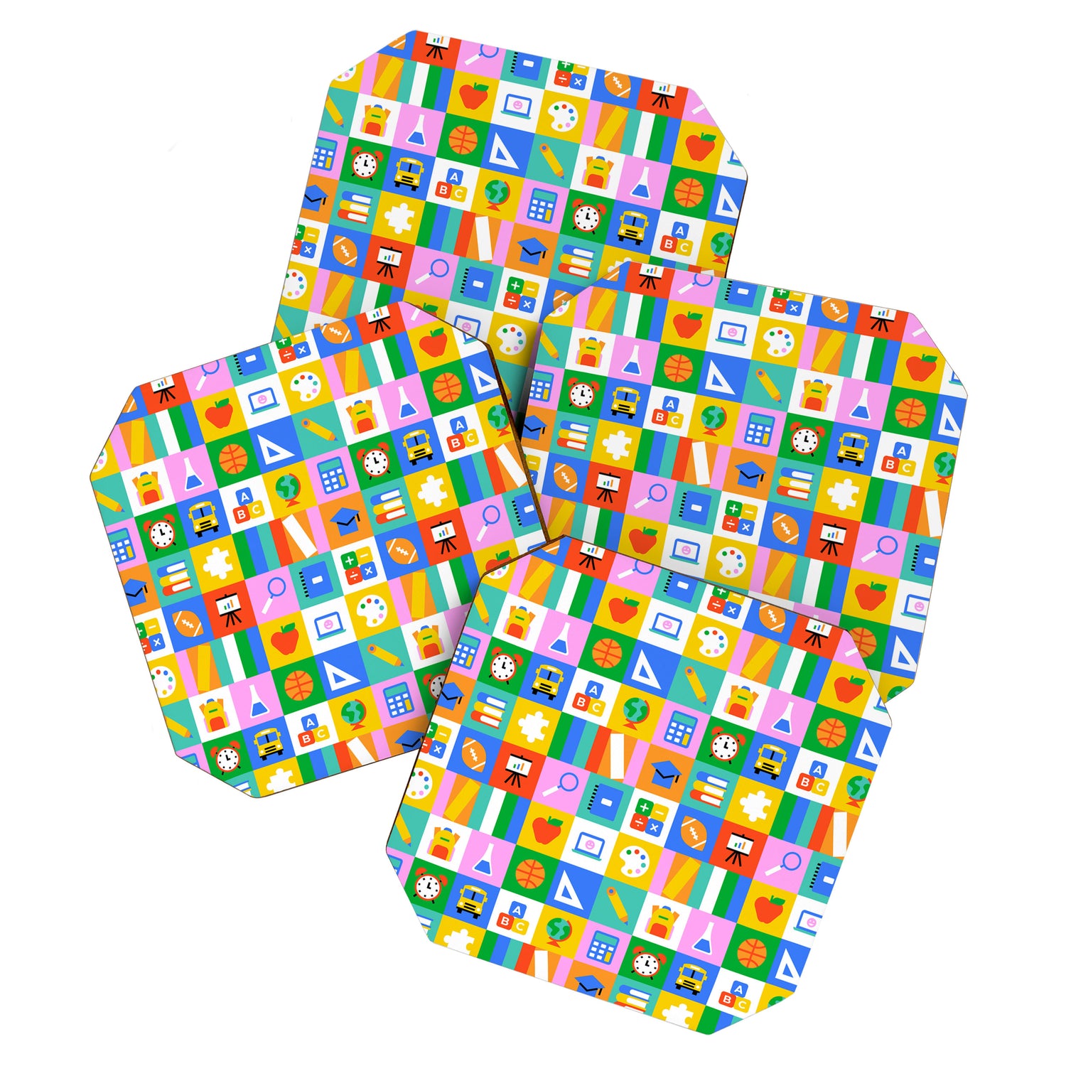 Colorful back to school geometric mosaic pattern Coaster Gallery Image 1