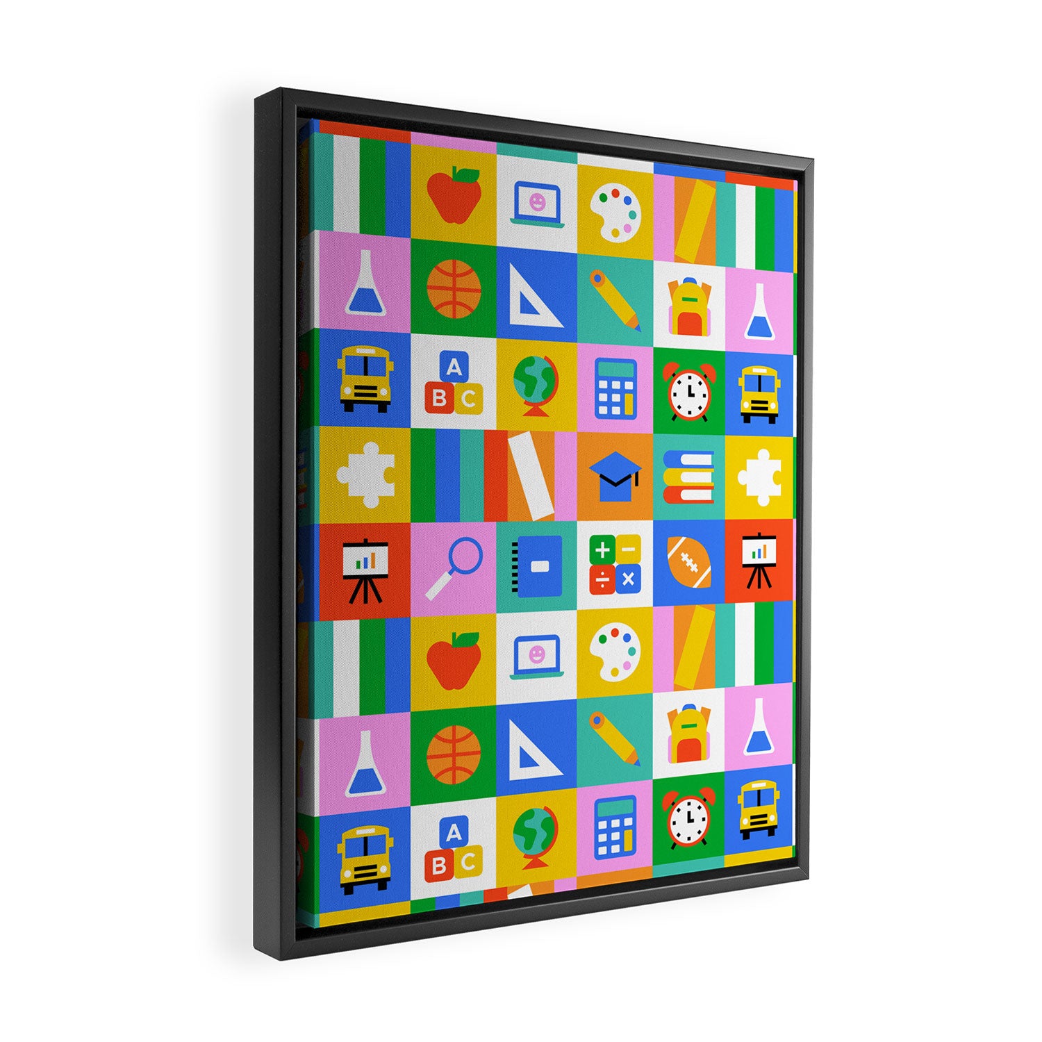 Colorful back to school geometric mosaic pattern Framed Canvas Print Gallery Image 2
