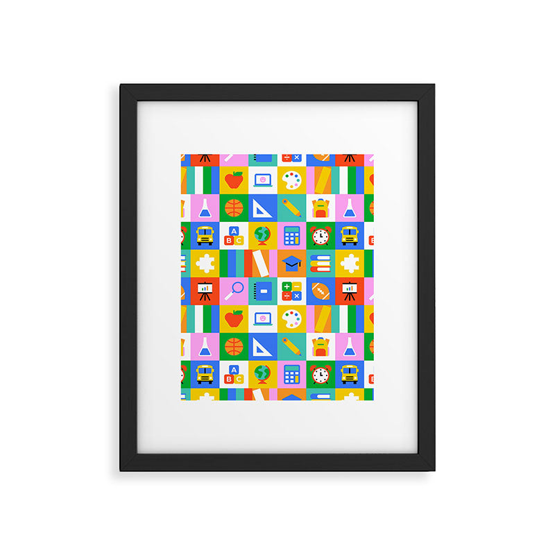 Colorful back to school geometric mosaic pattern Framed Art Print Gallery Image 6