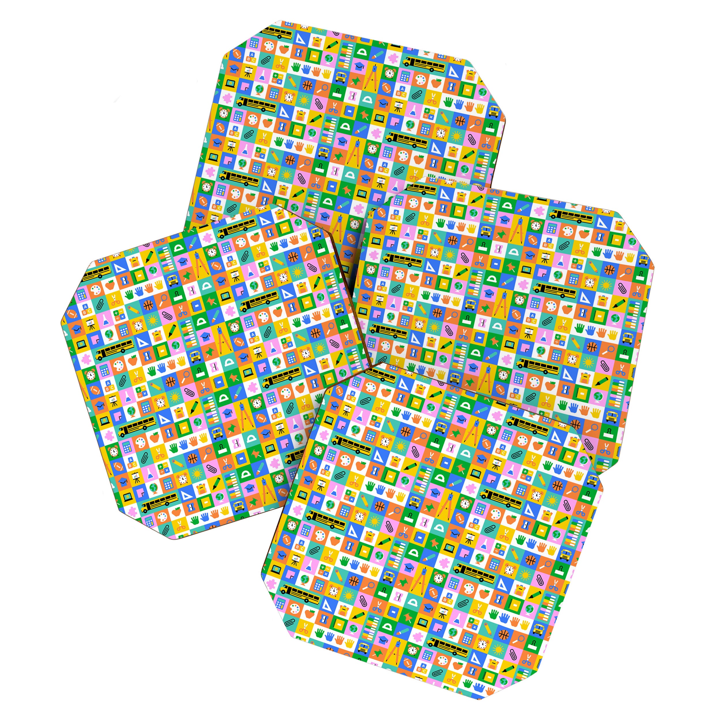 Colorful back to school mosaic pattern Coaster Gallery Image 1