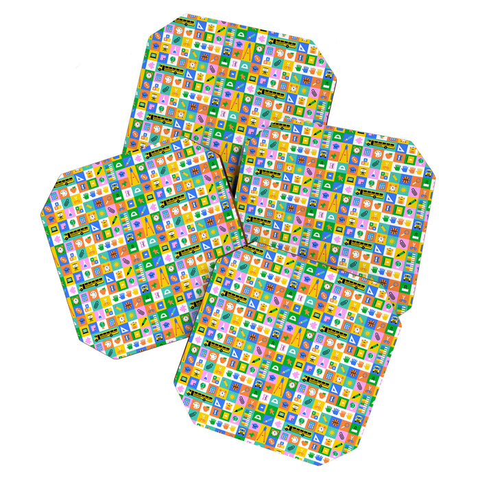 Colorful back to school mosaic pattern Coaster Gallery Image 1
