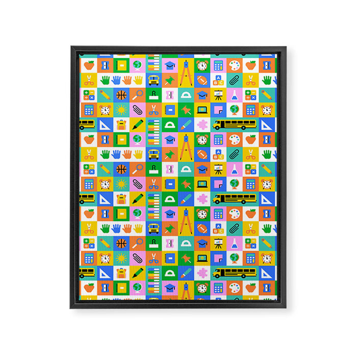Colorful back to school mosaic pattern Framed Canvas Print Gallery Image 1